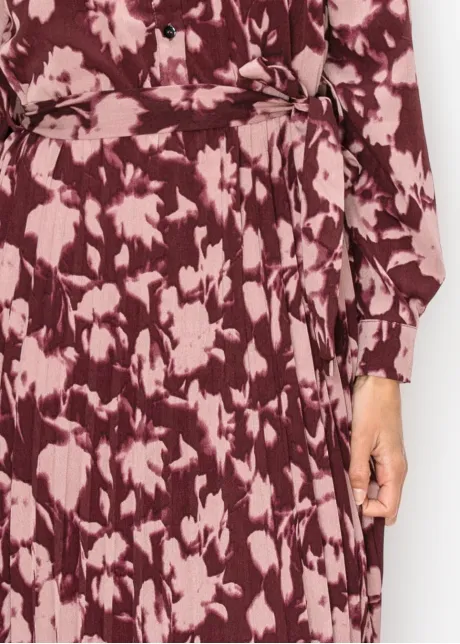 Burgundy Floral Pleated Midi Dress