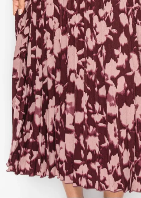 Burgundy Floral Pleated Midi Dress