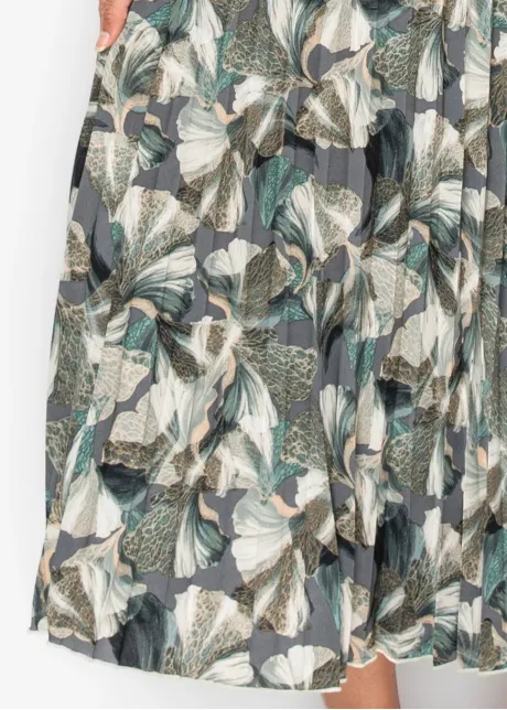 Green Floral Pleated Shirt Dress