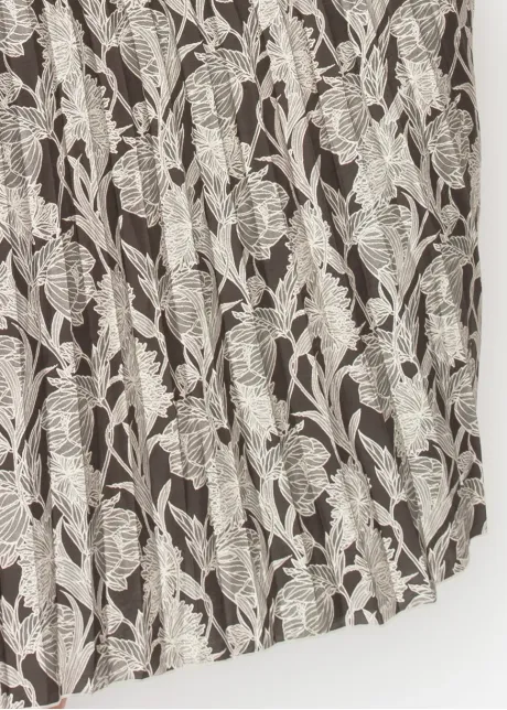 Grey Floral Pleated Midi Dress