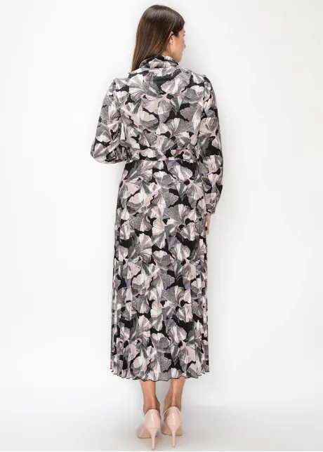 Collared Floral Print Pleated Dress