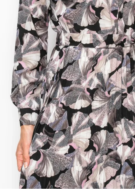 Collared Floral Print Pleated Dress