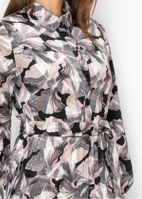 Collared Floral Print Pleated Dress