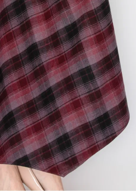 Burgundy Plaid Dress with Side Tie