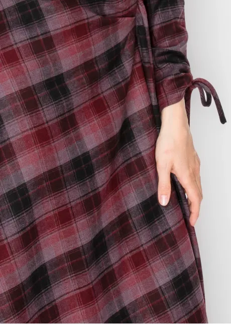 Burgundy Plaid Dress with Side Tie