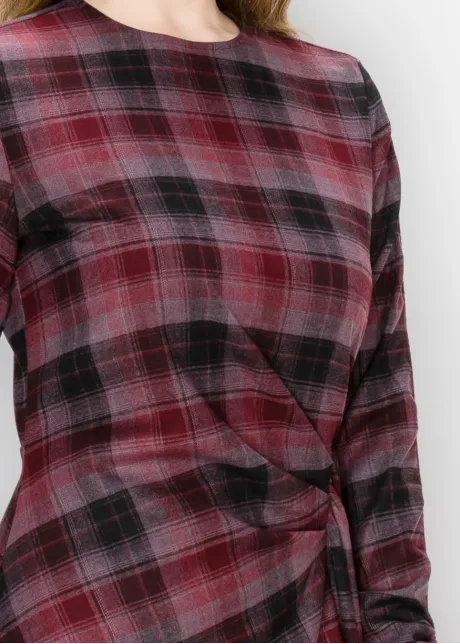 Burgundy Plaid Dress with Side Tie