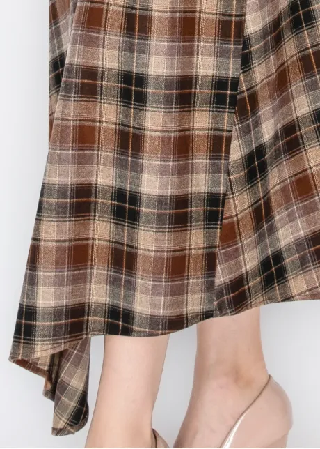 Camel Plaid Dress with Side Tie