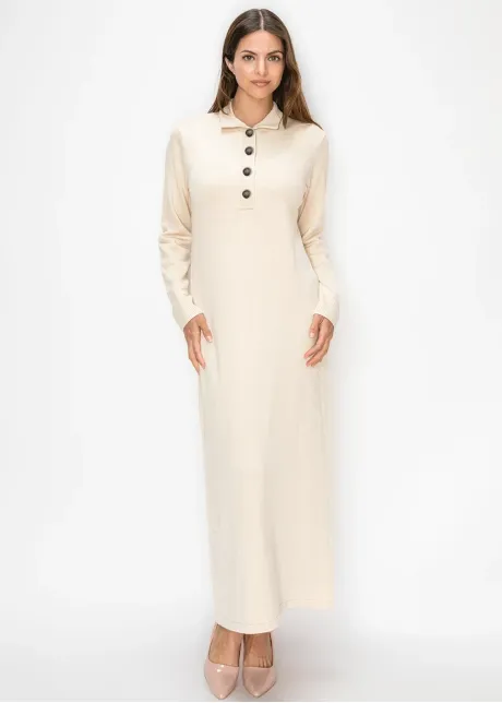 Long Sleeve Cream Knit Dress