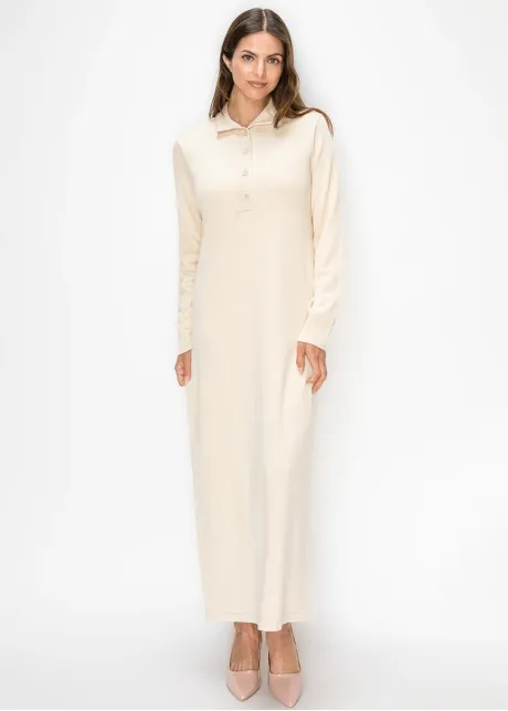 Long Sleeve Cream Knit Dress