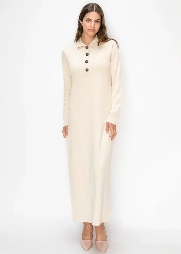 Long Sleeve Cream Knit Dress
