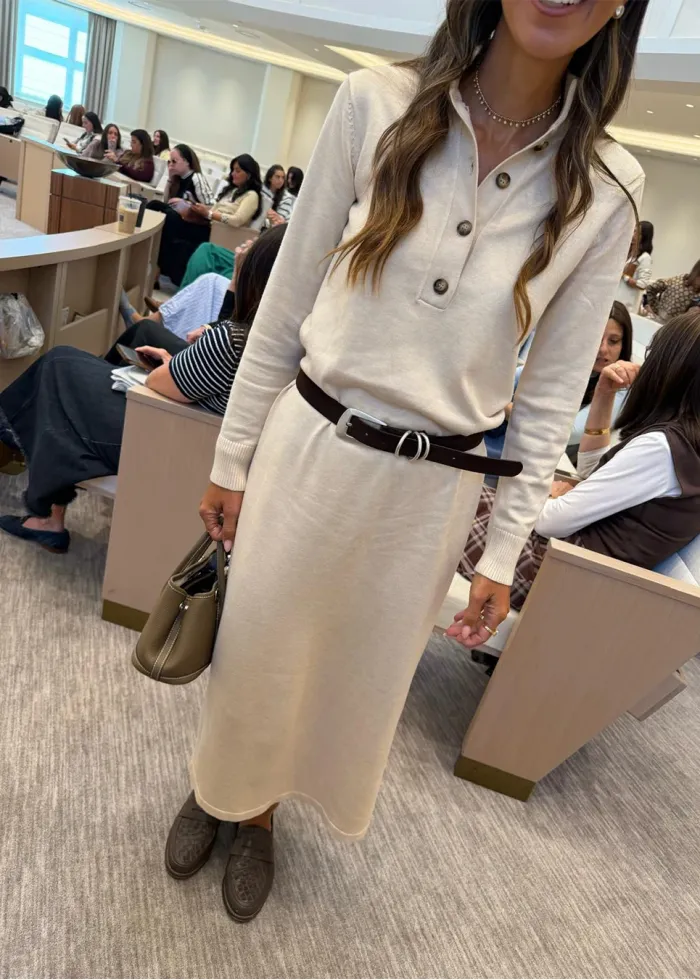 Long Sleeve Cream Knit Dress