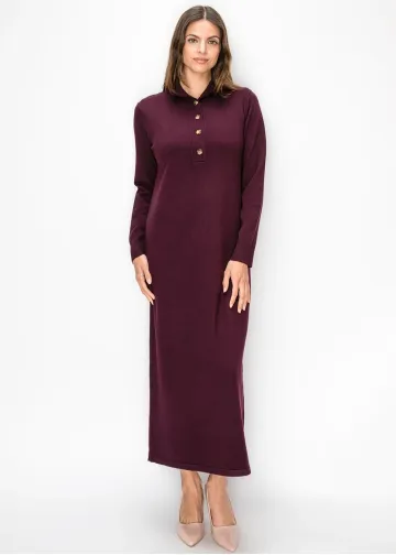 Burgundy Collared Sweater Dress
