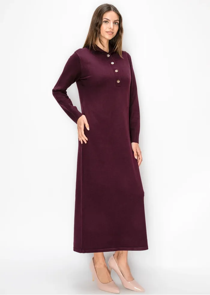 Burgundy Collared Sweater Dress