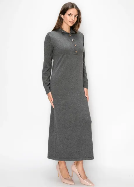 Grey Knit Polo Dress, Long Sleeve