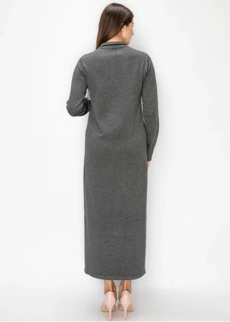 Grey Knit Polo Dress, Long Sleeve