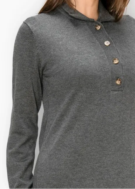 Grey Knit Polo Dress, Long Sleeve