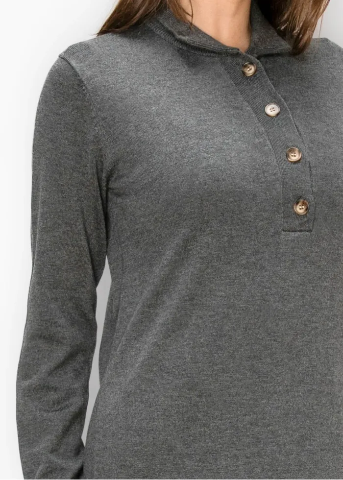 Grey Knit Polo Dress, Long Sleeve