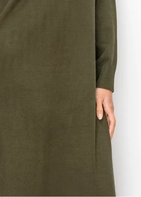 Olive Button Placket Sweater Dress