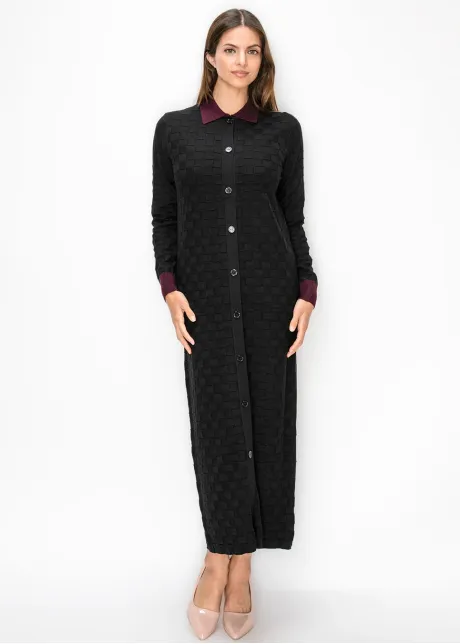 Black Knit Dress with Burgundy Collar
