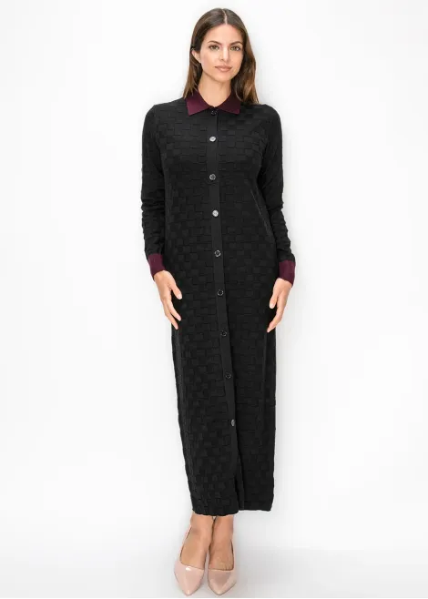 Black Knit Dress with Burgundy Collar