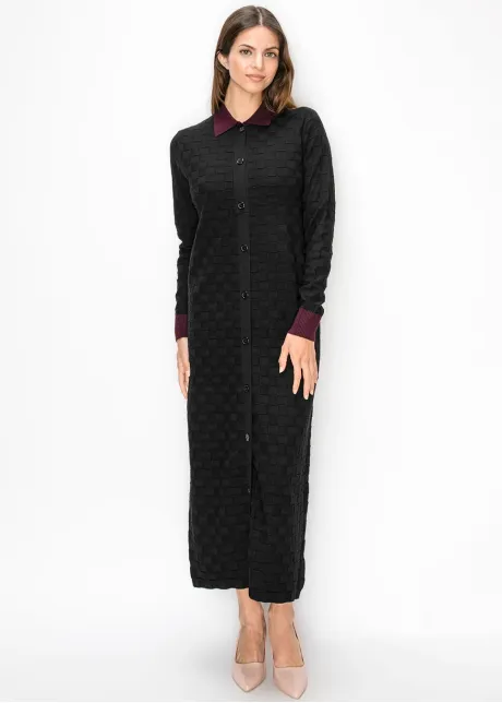 Black Knit Dress with Burgundy Collar