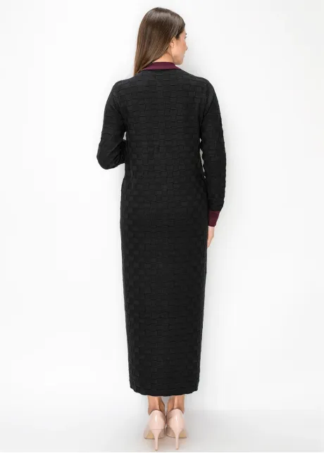 Black Knit Dress with Burgundy Collar