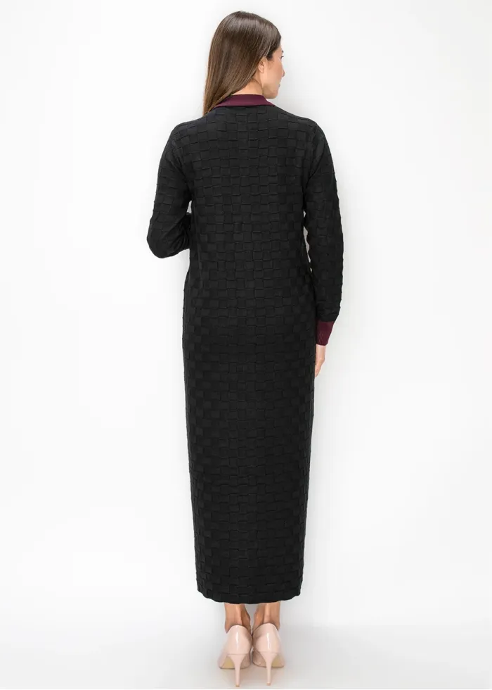 Black Knit Dress with Burgundy Collar