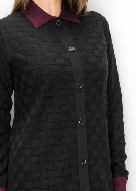 Black Knit Dress with Burgundy Collar