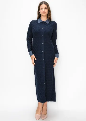 Navy Knit Dress with Contrast Collar