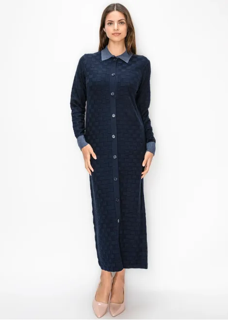 Navy Knit Dress with Contrast Collar