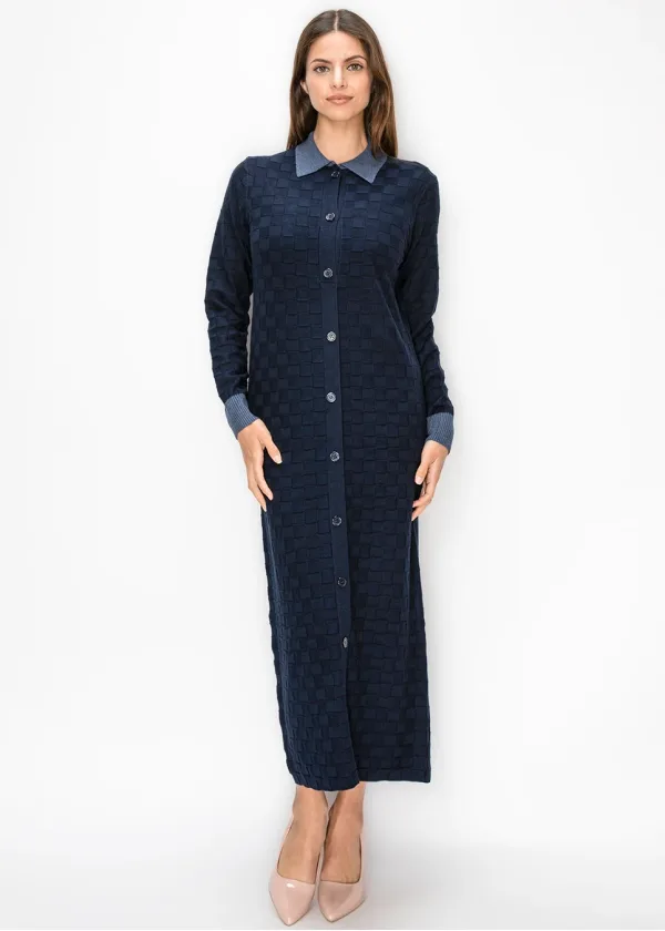 Navy Knit Dress with Contrast Collar