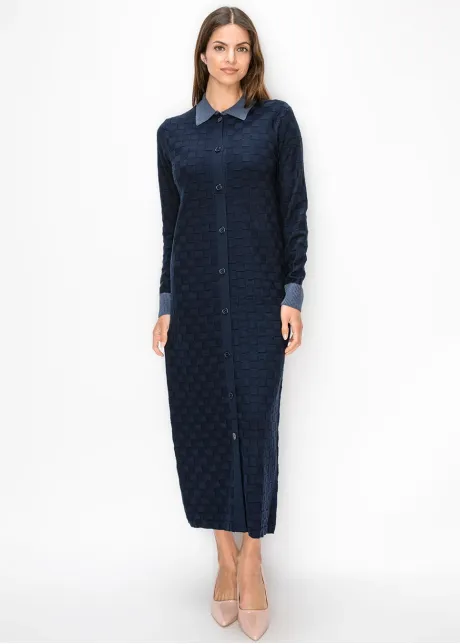 Navy Knit Dress with Contrast Collar