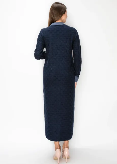 Navy Knit Dress with Contrast Collar