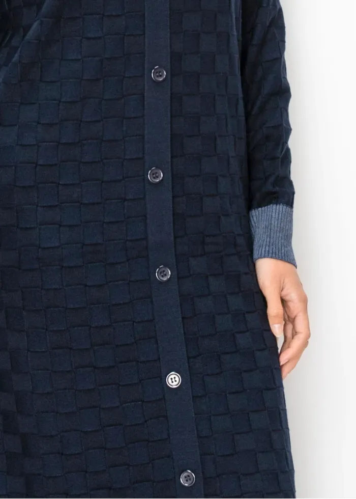 Navy Knit Dress with Contrast Collar