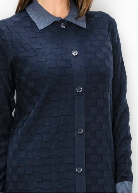Navy Knit Dress with Contrast Collar