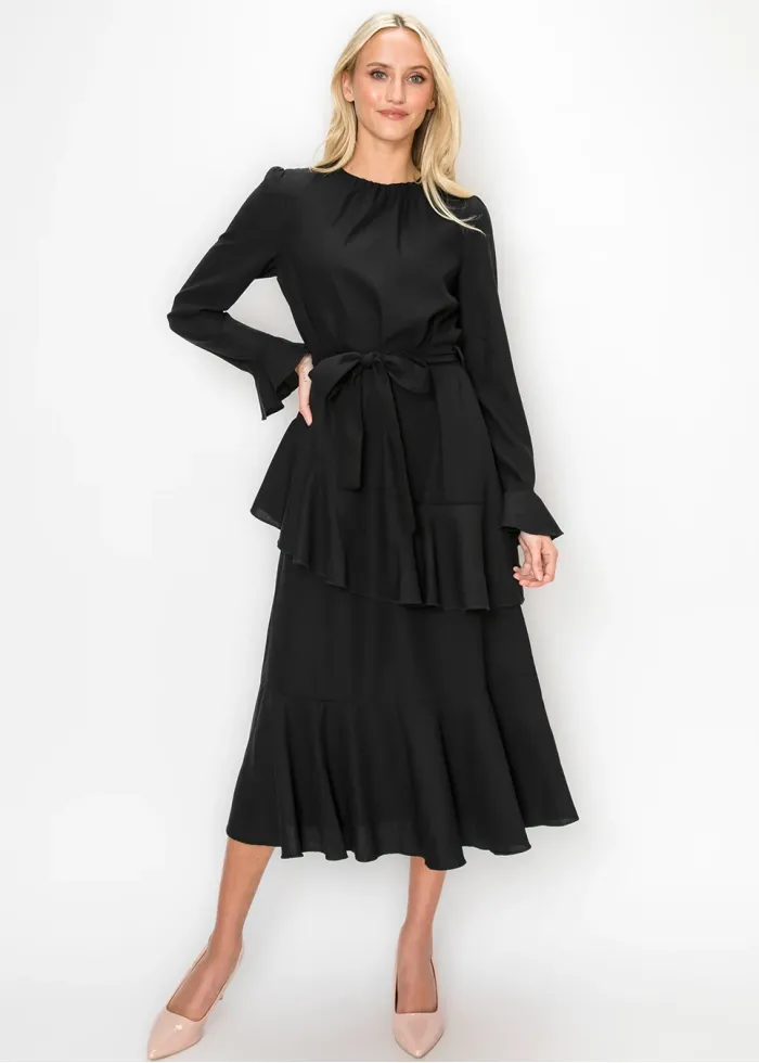 Black Tiered Ruffle Midi Dress