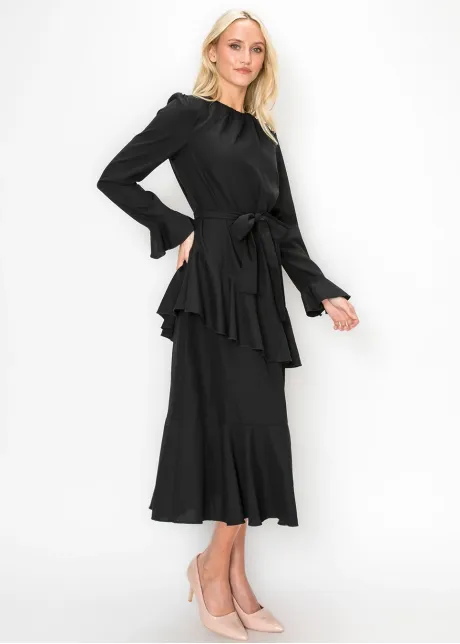 Black Tiered Ruffle Midi Dress