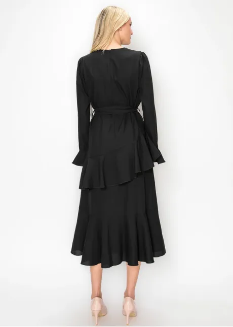 Black Tiered Ruffle Midi Dress