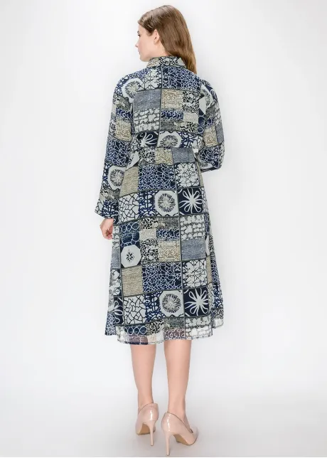 Belted Patchwork Chiffon Midi Dress