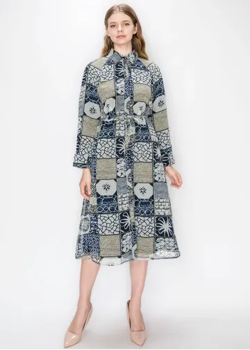 Belted Patchwork Chiffon Midi Dress