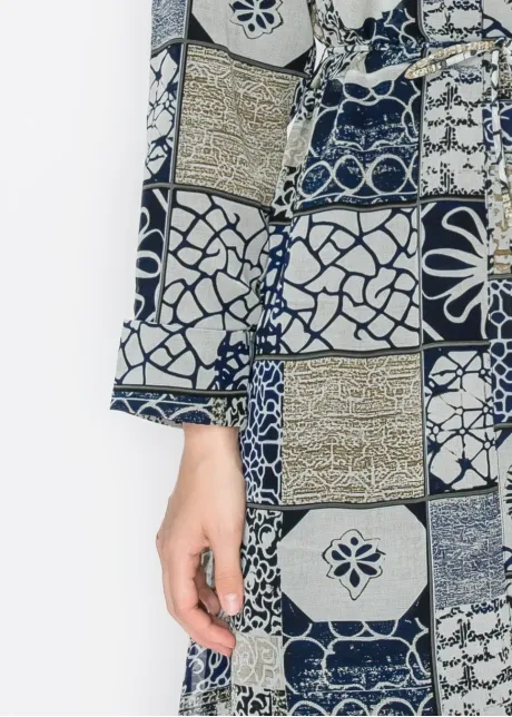 Belted Patchwork Chiffon Midi Dress