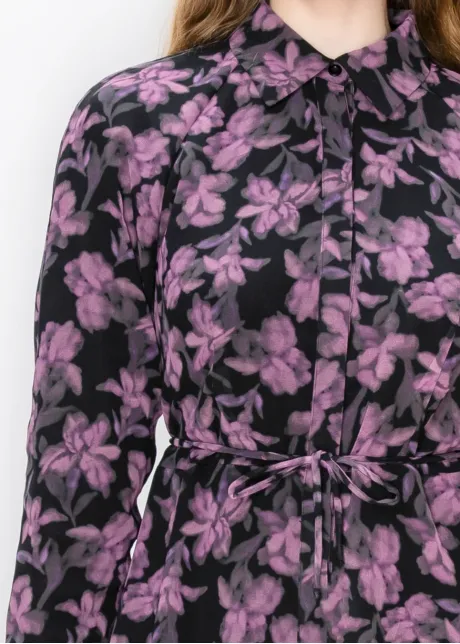 Purple Floral Chiffon Shirt Dress