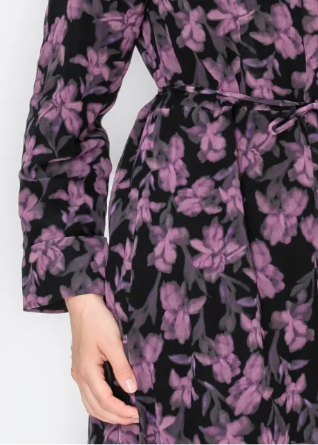Purple Floral Chiffon Shirt Dress