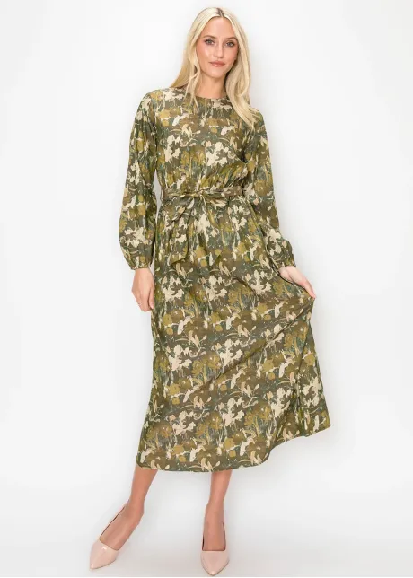 Olive Floral Cotton Ankle Dress