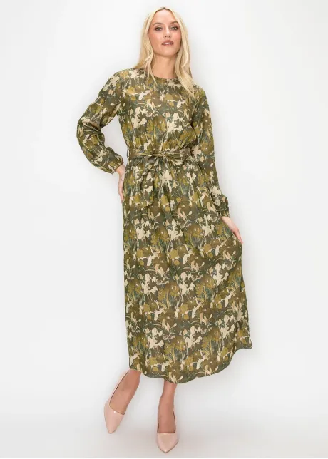 Olive Floral Cotton Ankle Dress