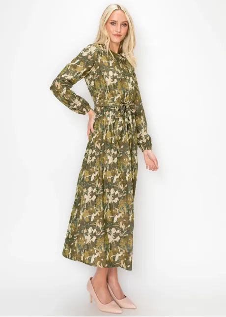 Olive Floral Cotton Ankle Dress