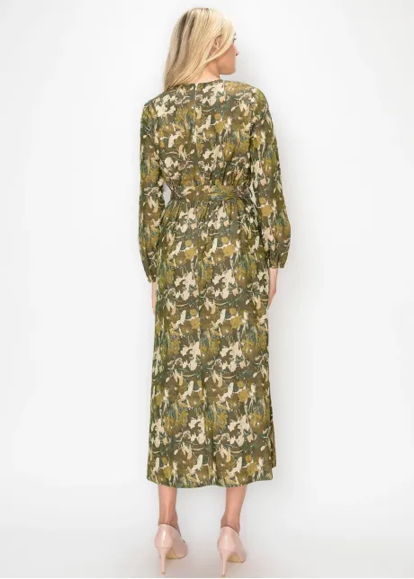Olive Floral Cotton Ankle Dress