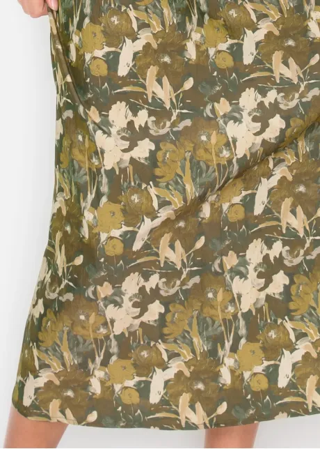 Olive Floral Cotton Ankle Dress