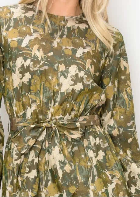 Olive Floral Cotton Ankle Dress