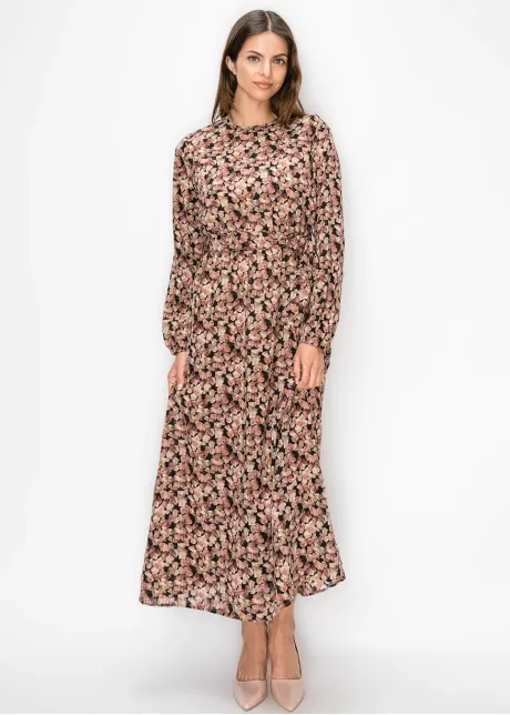 Belted Floral Print Dress